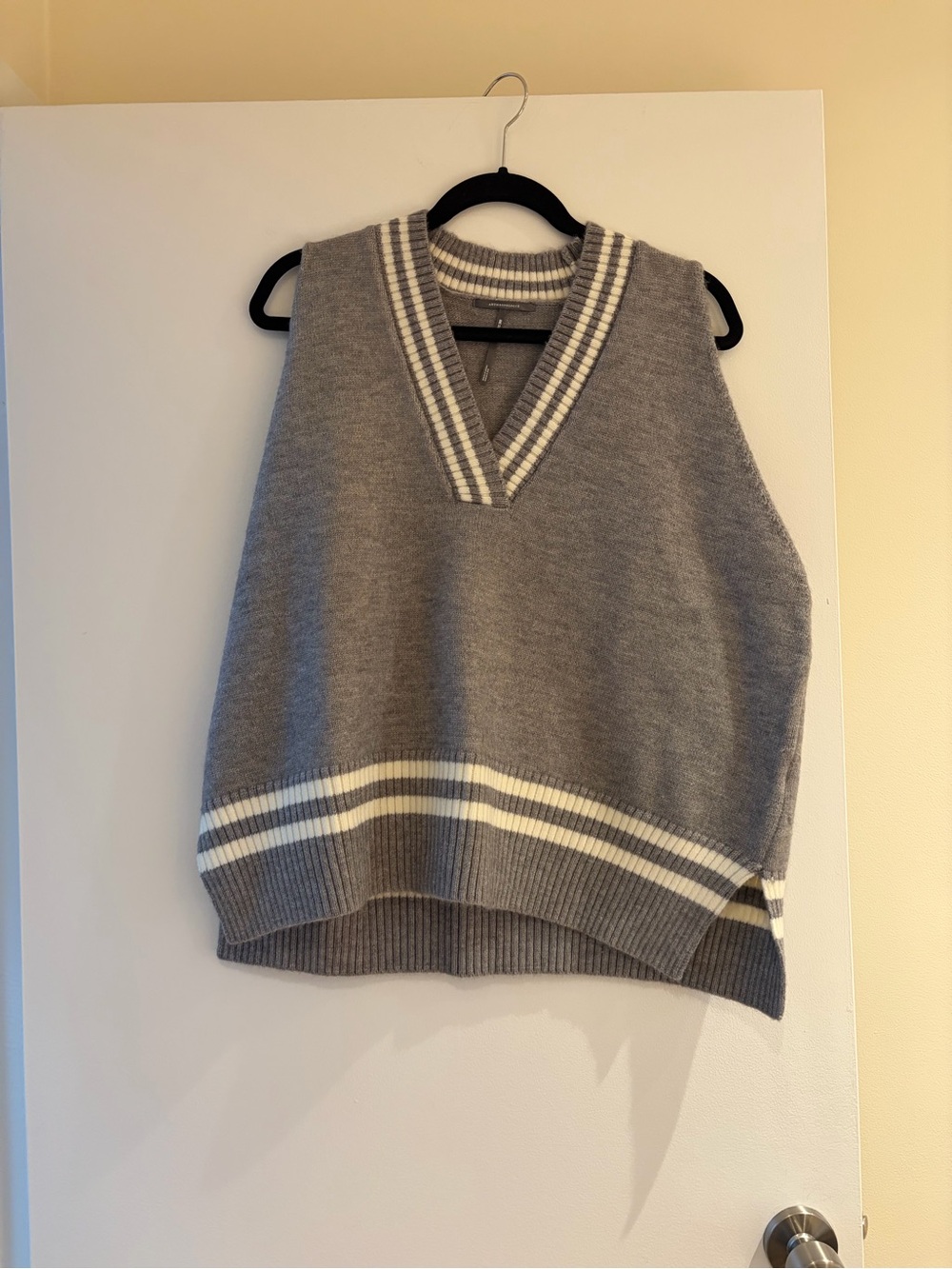 Anthropologie Oversized Gray V-Neck Sweater Vest